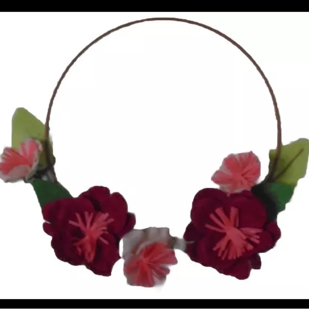 Spritz Red Pink Floral Felt Wreath on Metal Loop - Set of 6 NEW